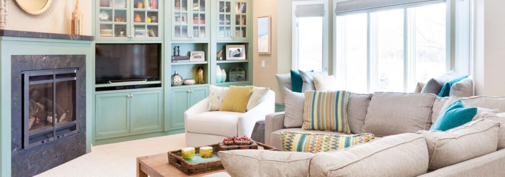 Family room with fireplace interior